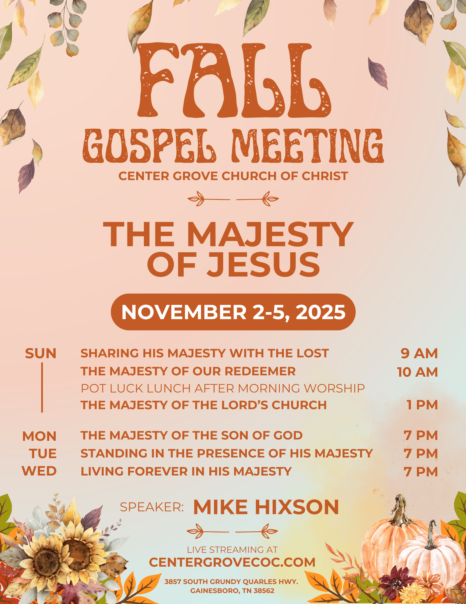 Fall Gospel Meeting: Nov 2-5